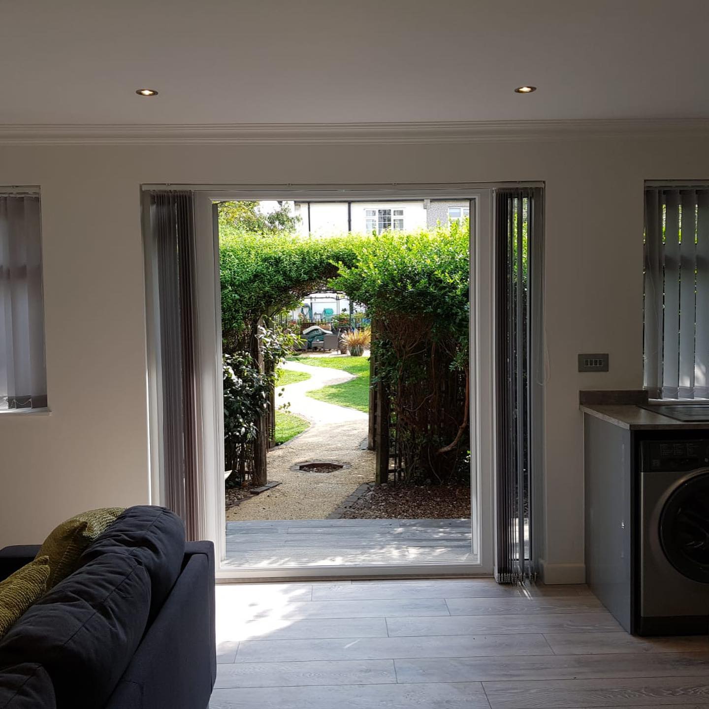 looking out onto garden from newly build summer house